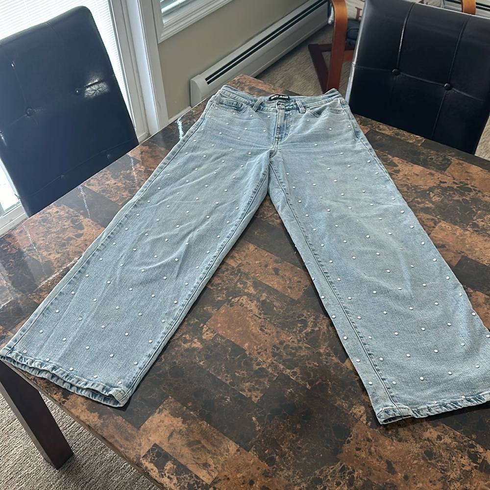 DKNY Women’s Wide Leg Stud Jeans